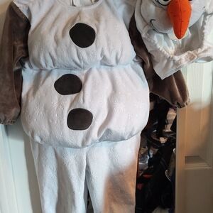 Disney White and Brown Snowman Olof Costume with Orange Carrot Nose Hood